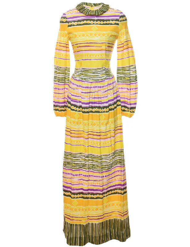 1970s Geometric Multi-Colour Maxi Dress - XS Stylish Off-Shoulder Maxi Dress