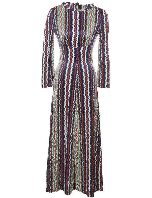 1970s Multi-Colour Maxi Dress - XS Comfortable Satin Maxi Dress