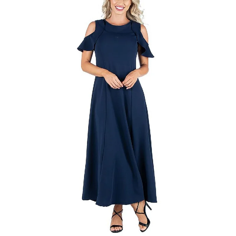 24seven Comfort Apparel Womens Cold Shoulder Long Maxi Dress Fashionable Maxi Dress with Fringe