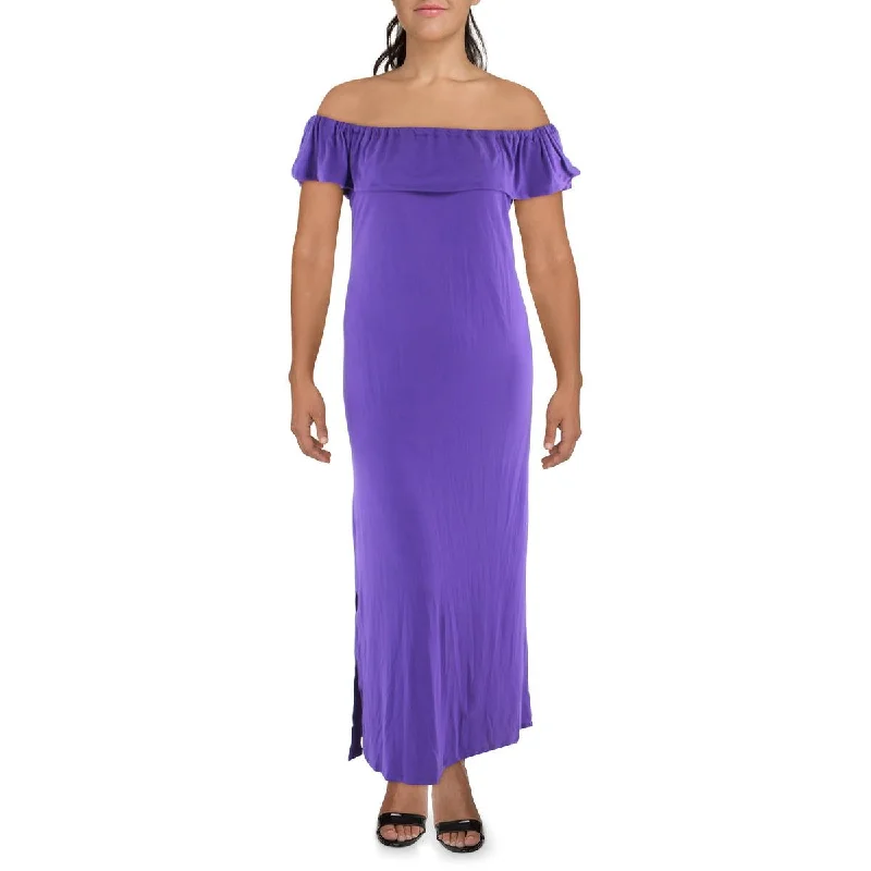 24seven Comfort Apparel Womens Plus Fold-Over Long Maxi Dress Fashionable Faux Wrap Maxi Dress