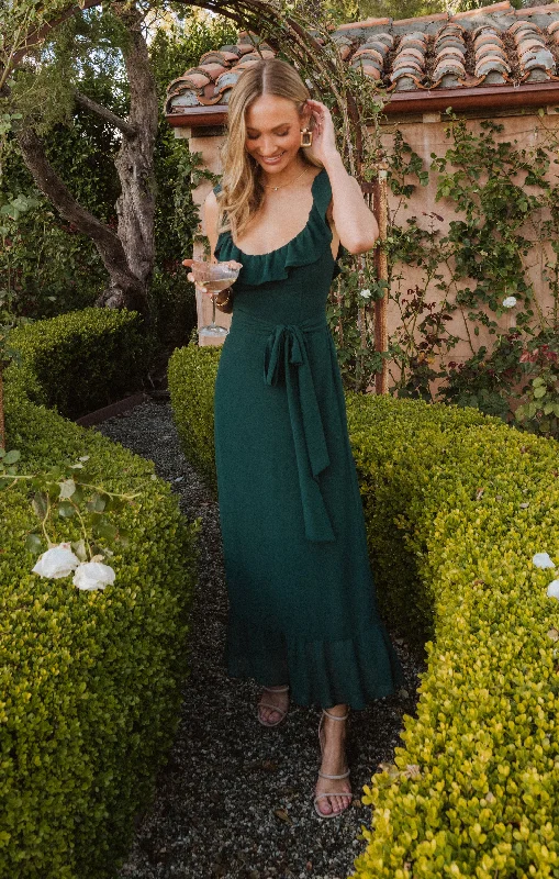 Alexis Midi Dress ~ Emerald Chiffon Trendy Mock Neck Midi Dress