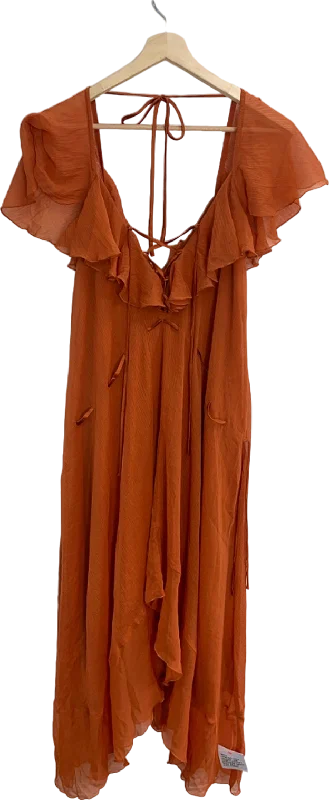 ASOS Design Rust Ruffle Trim Maxi Dress UK 10 Comfortable Cotton Maxi Dress