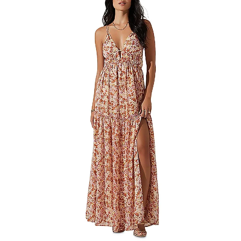 ASTR the Label Womens Ryliana Chiffon Floral Maxi Dress Fashionable Asymmetrical Maxi Dress