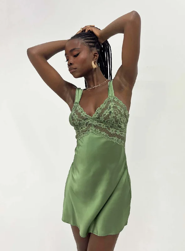 Bel Air Mini Dress Green Fashionable Mini Dress with Pockets