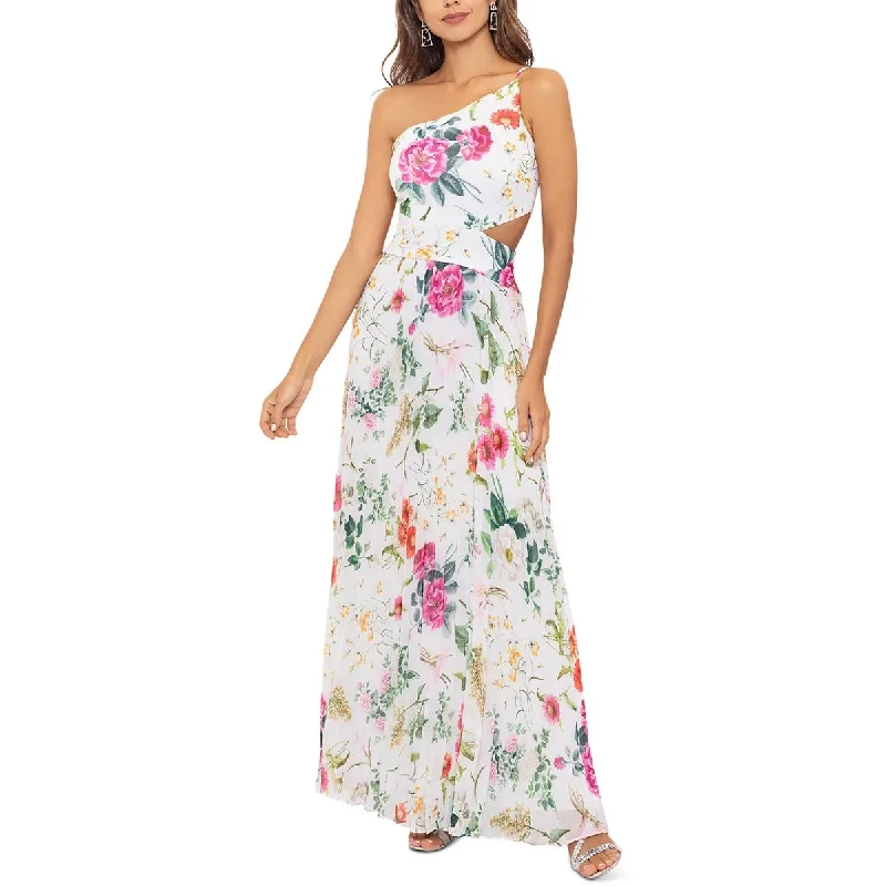 Betsy & Adam Womens Chiffon Cut-Out Maxi Dress Stylish Off-Shoulder Maxi Dress