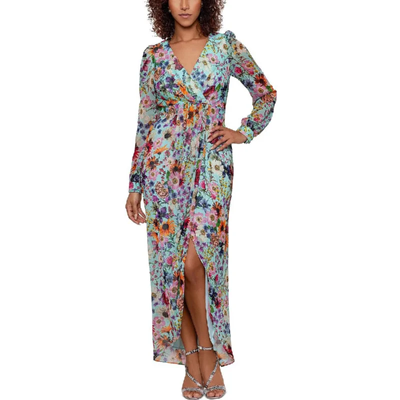 Betsy & Adam Womens Chiffon Floral Maxi Dress Trendy Short Sleeve Maxi Dress