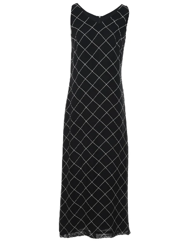 Black Checked Maxi Dress - S Trendy Maxi Dress with Straps