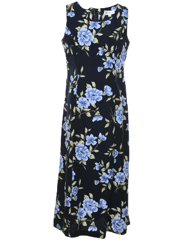 Black Floral Print Maxi Dress - M Classic Tulle Maxi Dress