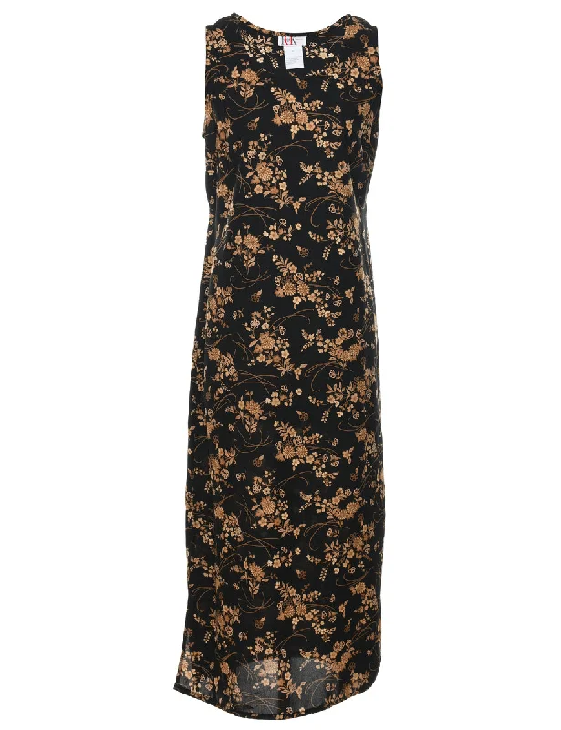 Black Floral Print Maxi Dress - M Chic Button-Up Maxi Dress