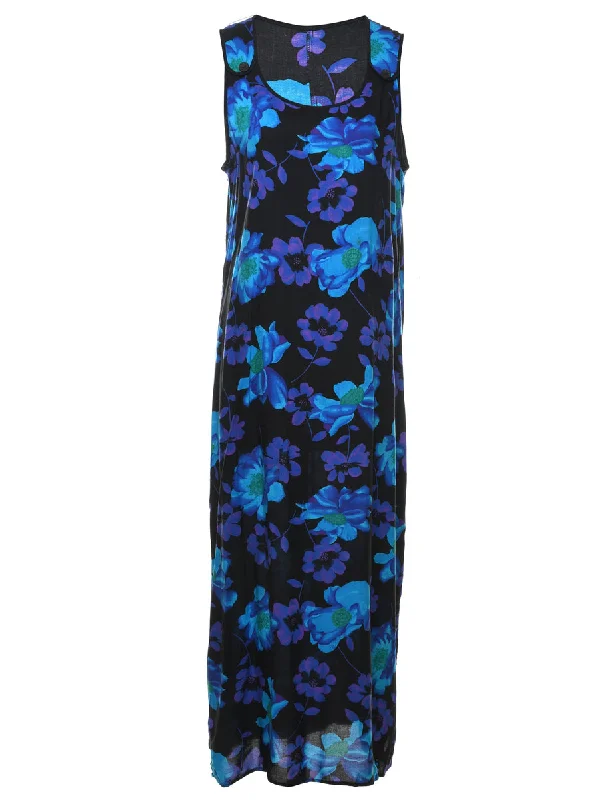 Black Floral Print Maxi Dress - M Stylish Maxi Dress with Frills