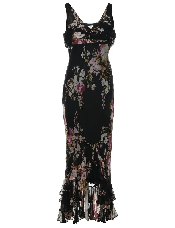 Black Floral Print Maxi Dress - S Stylish Boho Chic Maxi Dress