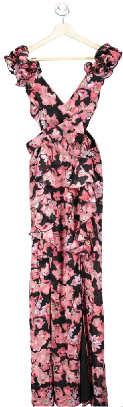 Boohoo Black and Pink Floral Maxi Dress UK 10 Classic Black Maxi Dress