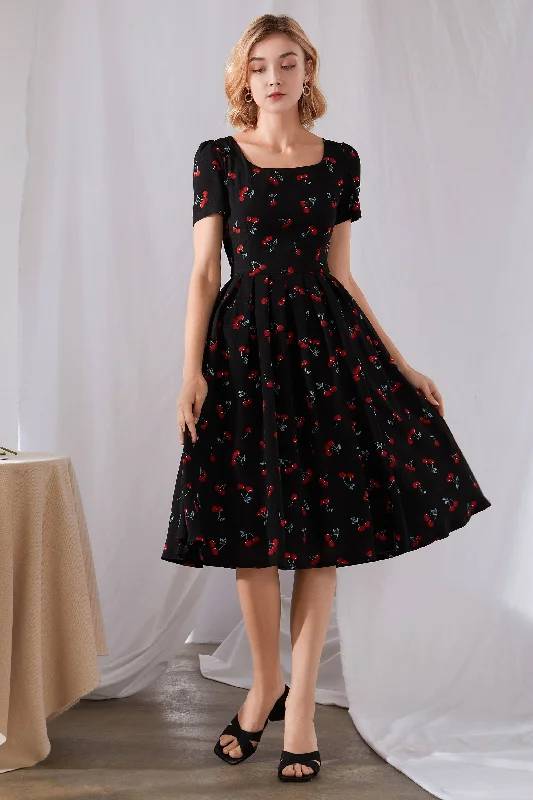 Cherry Print Midi Dress 3453 Comfortable Casual Midi Dress