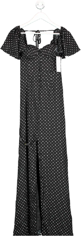 Club L Signorina Black Polka Dot Buttoned Maxi Dress With Flounced Short Sleeves BNWT UK 6 Elegant Lace Maxi Dress