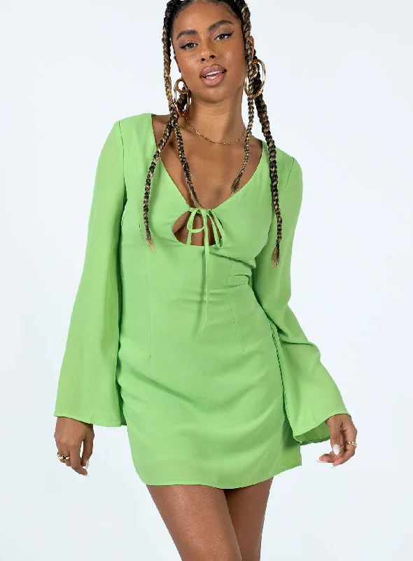 Denvers Long Sleeve Mini Dress Green Fashionable Polka Dot Mini Dress