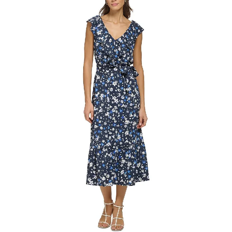 DKNY Womens    Ruffled Long Maxi Dress Trendy Fit-and-Flare Maxi Dress