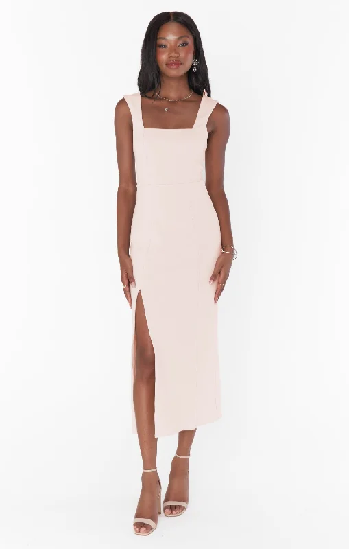 Eden Midi Dress ~ Dusty Blush Stretch Cozy Midi Dress with Pockets