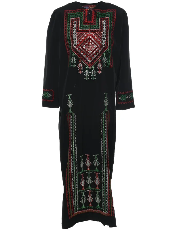 Embroidered Maxi Dress - XL Stylish Pleated A-Line Maxi Dress