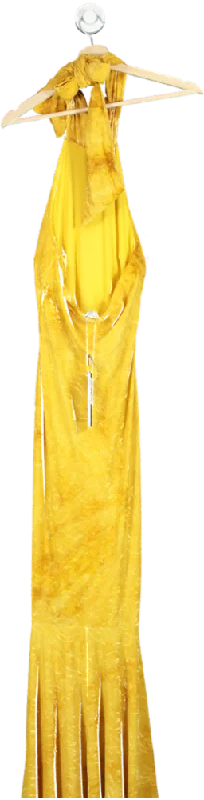 Fashion Nova Yellow Valinda Textured Maxi Dress UK S Trendy Maxi Dress with Lace