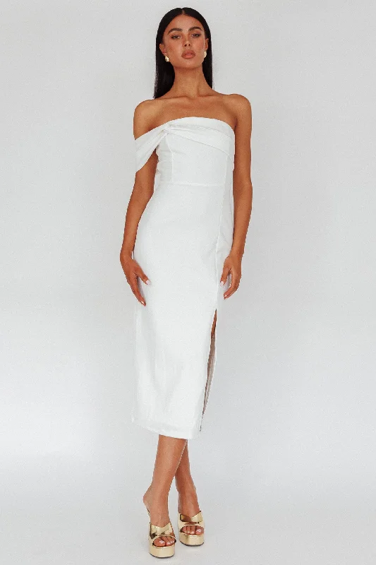 First Impressions One Shoulder Midi Dress White Stylish Cold Shoulder Midi Dress