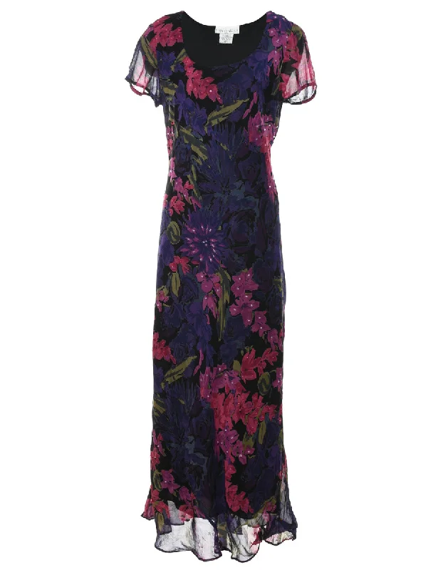 Floral Pattern Sequined Maxi Dress - L Fashionable Off-Shoulder Maxi Dress