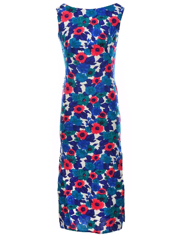 Floral Print Blue, Pink & White 1970s Boat Neck Maxi Dress - S Classic Strapless Maxi Dress