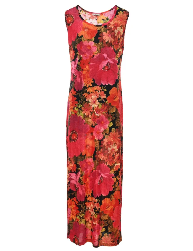 Floral Print Maxi Dress - M Elegant Maxi Dress with Slit