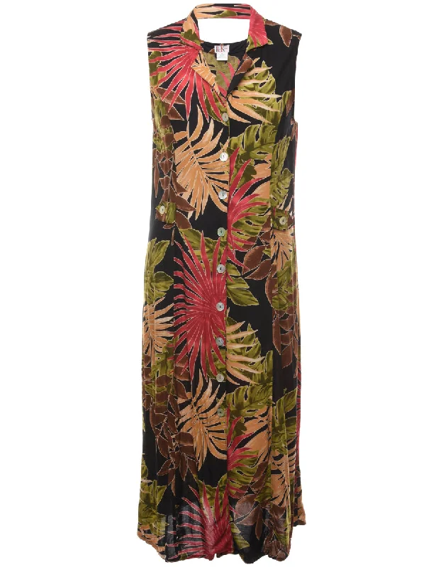 Foliage Print Maxi Dress - L Cozy Knit Maxi Dress