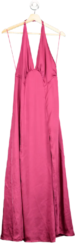 free people Pink Satin Halter Neck Maxi Dress UK 10 Cozy Open-Back Maxi Dress