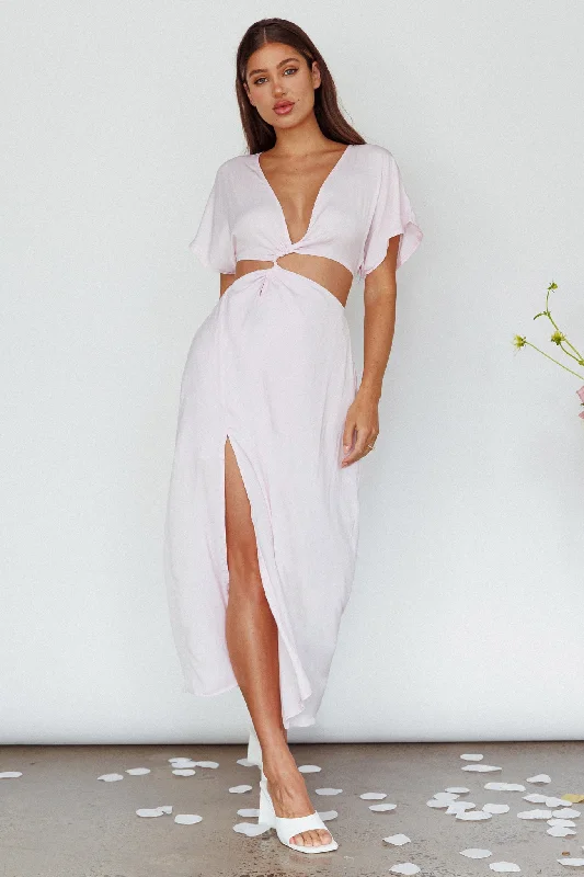 Getaway Cut-Out Waist Midi Dress Pink Stylish Button-Down Midi Dress