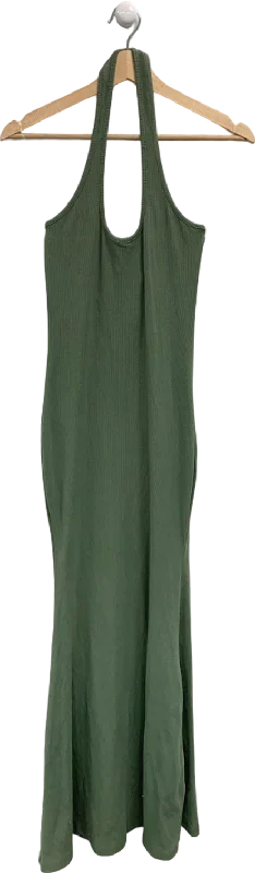 Gigi & Ella Green Ribbed Halter Maxi Dress UK M Elegant Lace-Up Maxi Dress