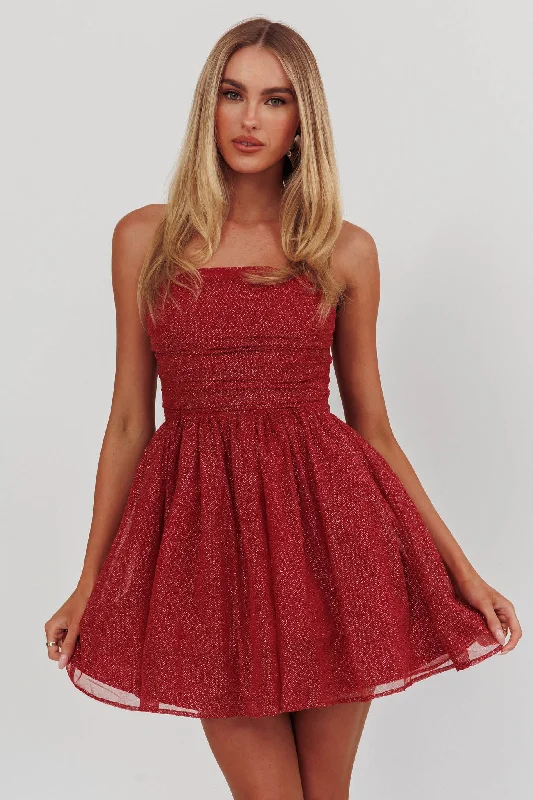 Guilty Pleasure Strapless Glitter Mini Dress Red Fashionable A-Line Mini Dress