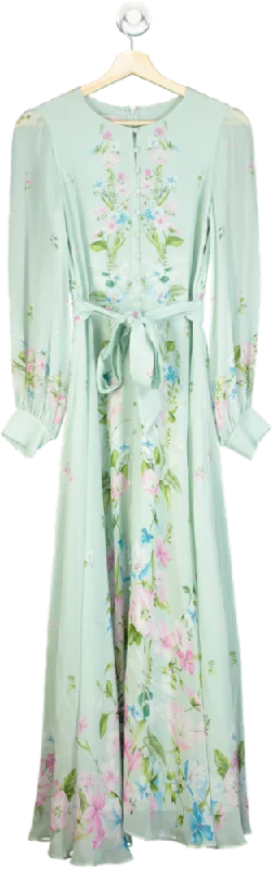 Hobbs Green Floral Long-Sleeve Maxi Dress UK 6 Fashionable High-Waist Maxi Dress