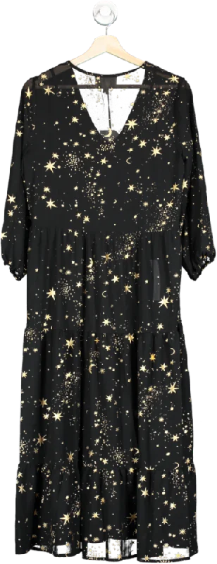 Silk Fred If By Sea Black Gold Star Print Maxi Dress UK S Classic Black Maxi Dress