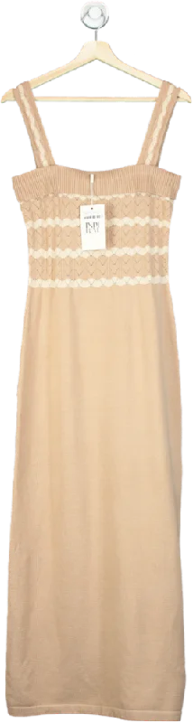 Indi Luxe Beige Maxi Dress UK L Stylish Button-Up Maxi Dress