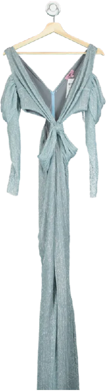 Ines Gaia Light Blue Metallic Plissé Maxi Dress UK S Classic Tulle Maxi Dress