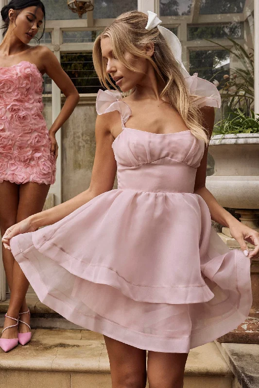 I've Got Sunshine Ruffle Strap Mini Dress Blush Trendy Lace Mini Dress