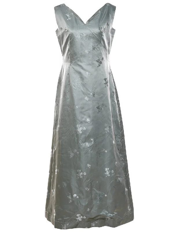 Jacquard Floral Design Silver Vintage Maxi Dress - M Fashionable Sheer Maxi Dress