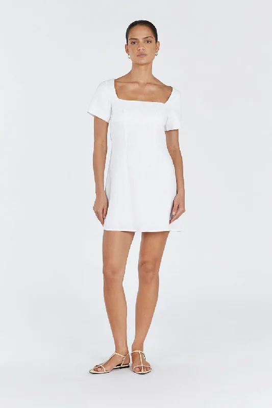 JAMIE WHITE LINEN MINI DRESS Fashionable Pleated Mini Dress