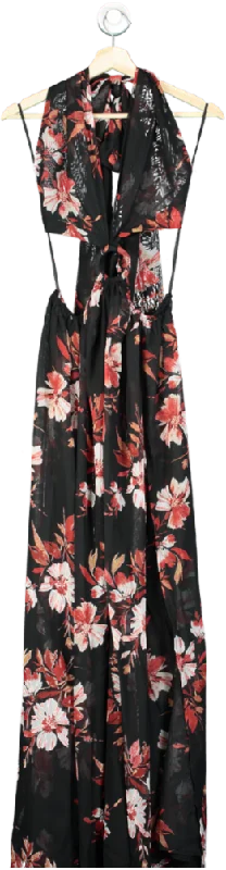 JLUX LABEL Black Floral Maxi Dress UK M Cozy Ribbed Maxi Dress