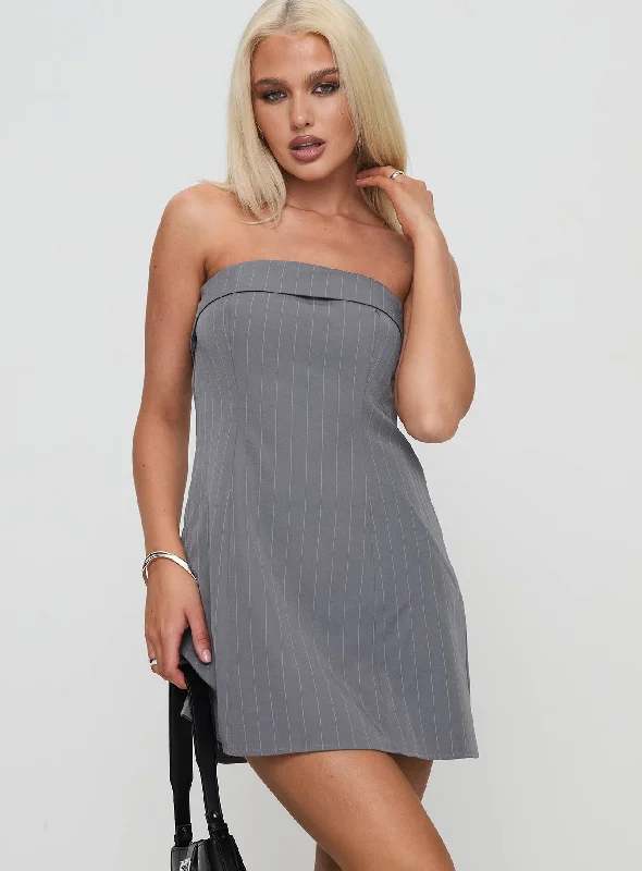 Kaladin Strapless Mini Dress Grey Fashionable Mini Dress with Pockets