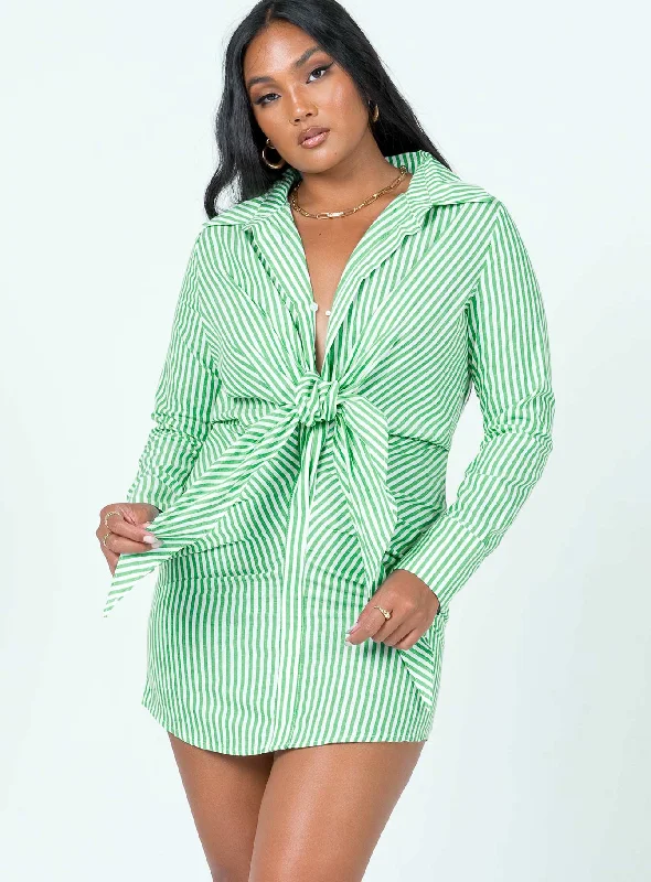 Kali Shirt Mini Dress Green Comfortable Boho Mini Dress