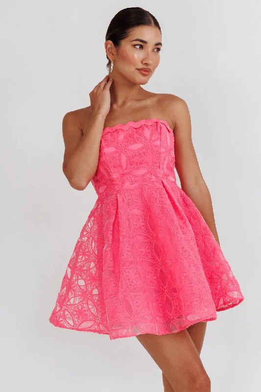 Kesenia Strapless Embroidered Mini Dress Hot Pink Fashionable Pleated Mini Dress