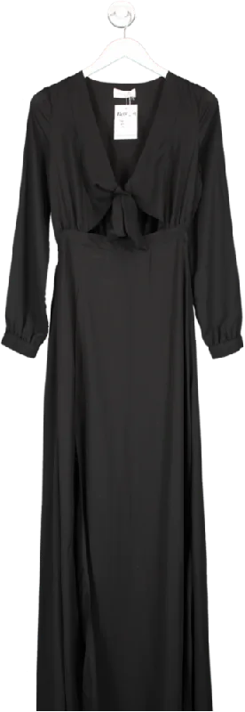 Kirens Black Tie Front Maxi Dress UK S Comfortable Maxi Dress with Sleeves