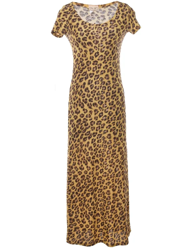 Leopard Print Maxi Dress - S Elegant Maxi Dress with Slit