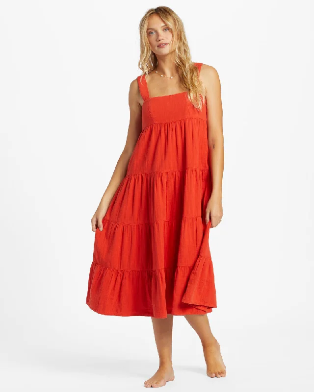 Linda Midi Dress - Red Aloha Cozy Wide Strap Midi Dress