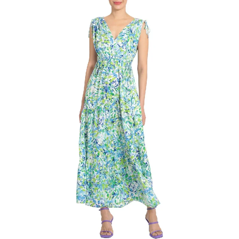 Maggy London Womens Floral Double-V Maxi Dress Classic V-Neck Maxi Dress