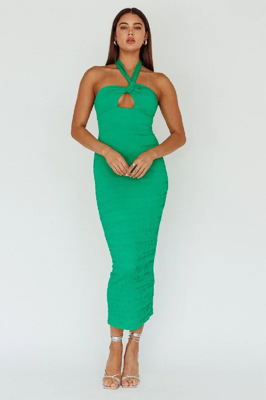 Mari Halterneck Midi Dress Green Stylish Animal Print Midi Dress