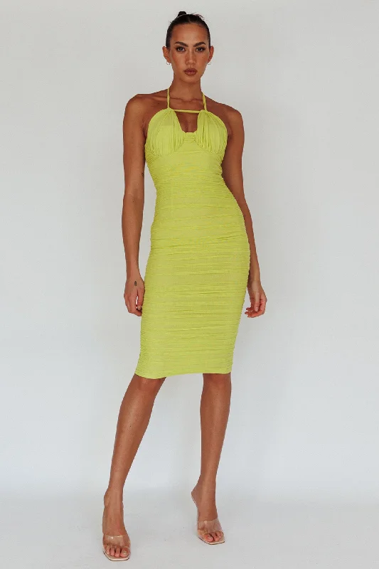 Maribella Halterneck Midi Dress Lime Stylish Tiered Midi Dress