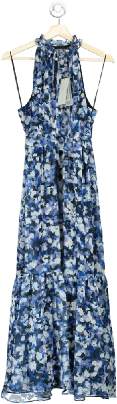 Mint Velvet Blue Abstract Print Maxi Dress UK 12 Elegant Maxi Dress with Drapes